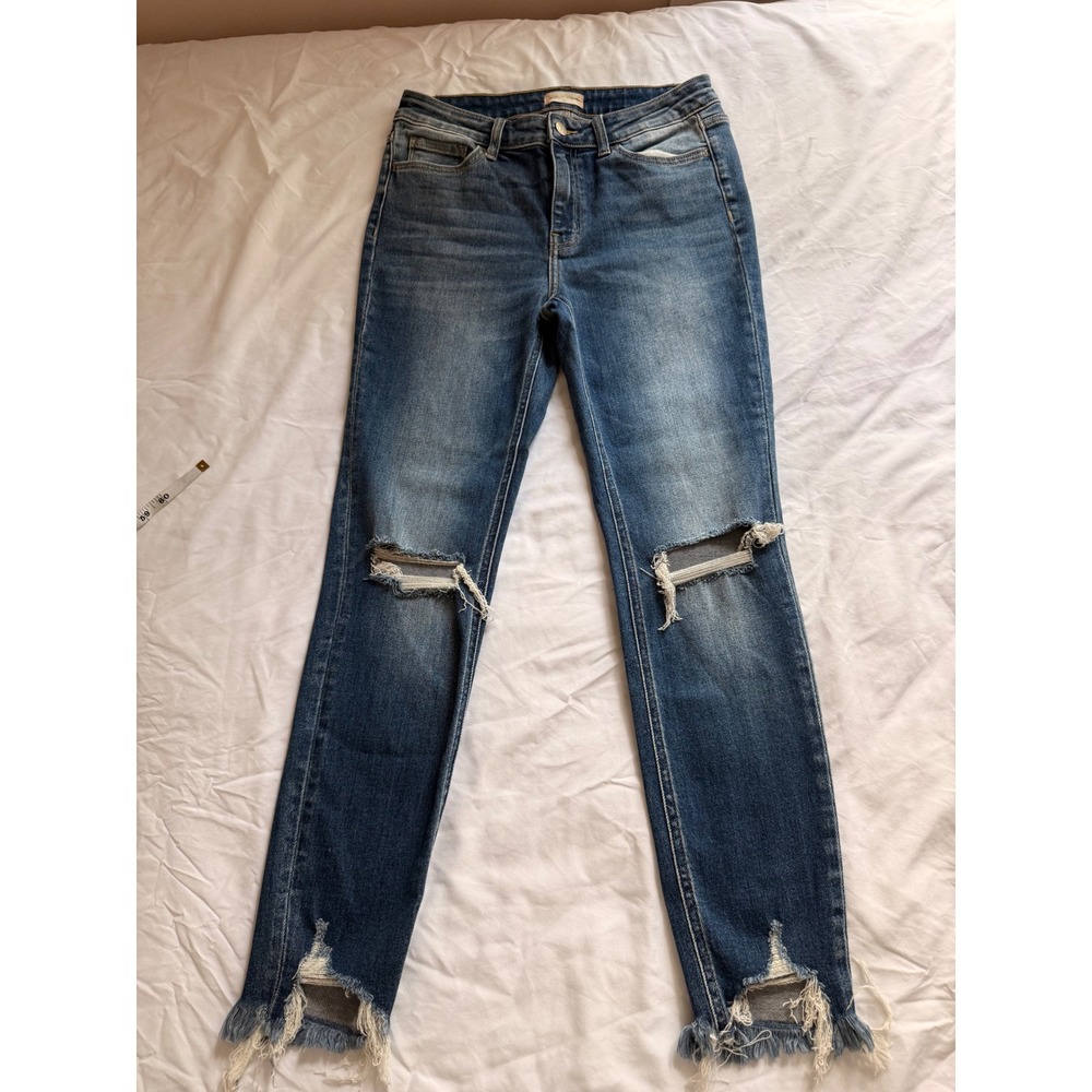 Altar'd State Distressed Skinny Jeans Medium Wash Ripped Knee Frayed Hem - Picture 10 of 12
